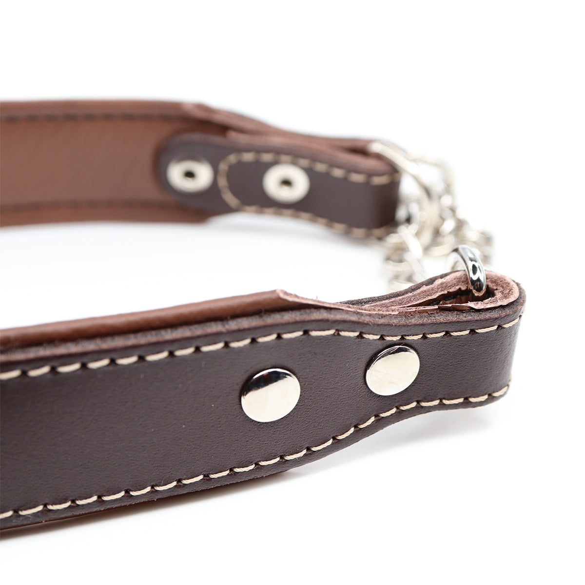 Nahka-Nasta Leveä koiran puolikiristävä nahkapanta 35mm, ruskea