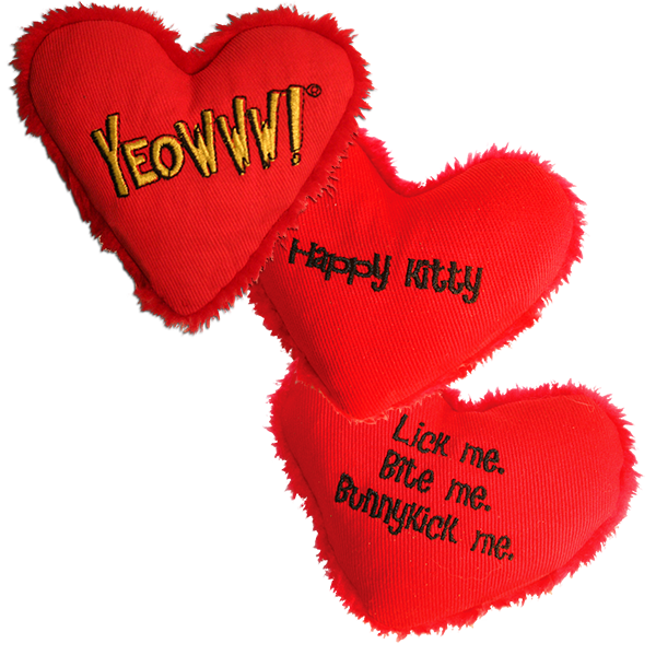Sydämen muotoinen Yeowww! kissanlelu.