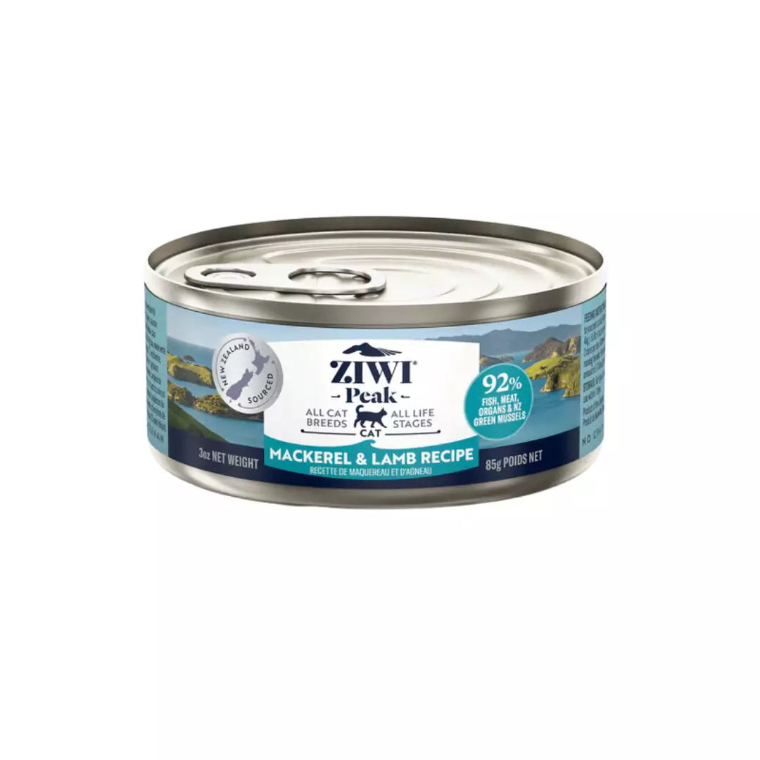 ZiwiPeak makrilli ja lammas kissan märkäruokatölkki. 