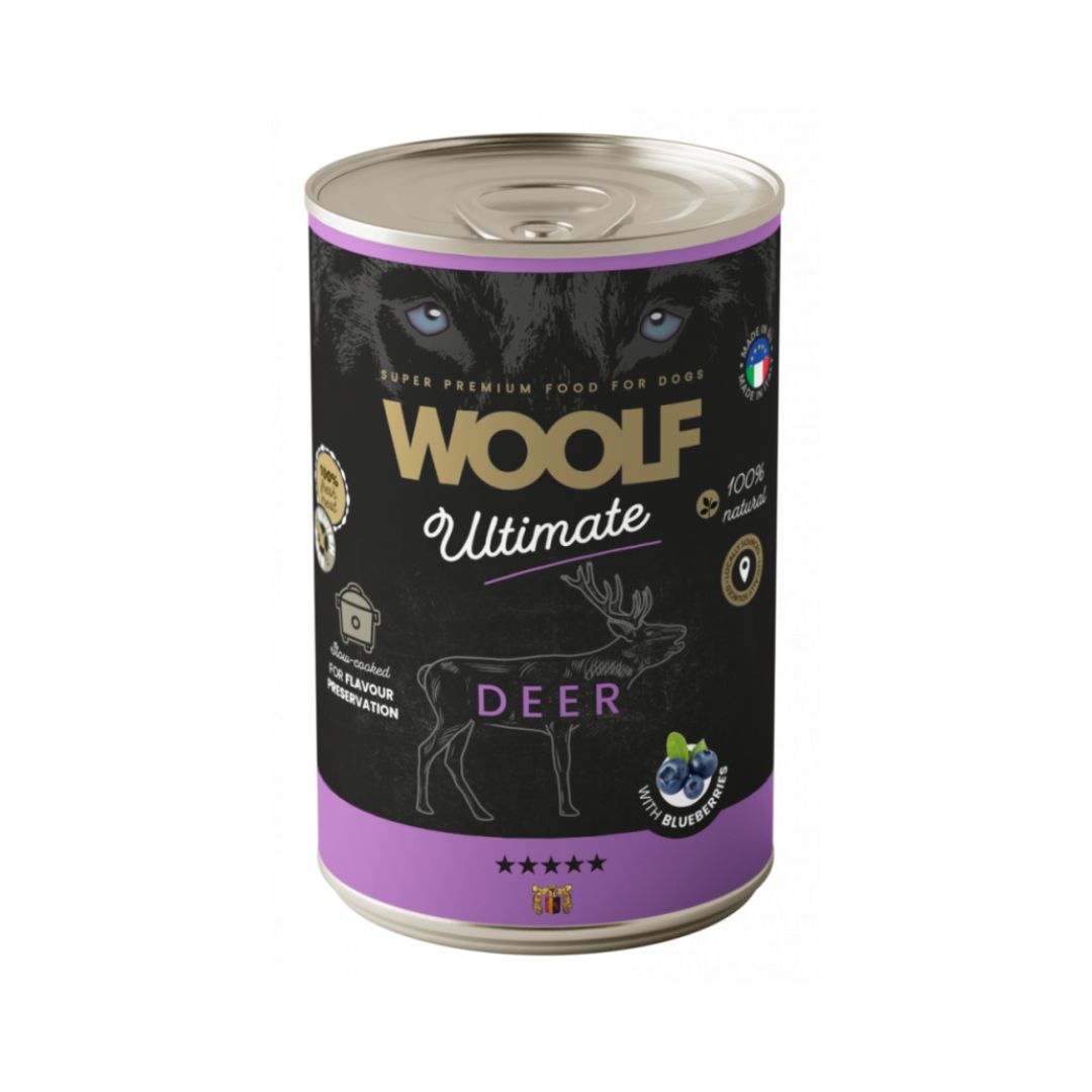 Woolf Ultimate Canned Dogfood - peura & mustikka, 400g