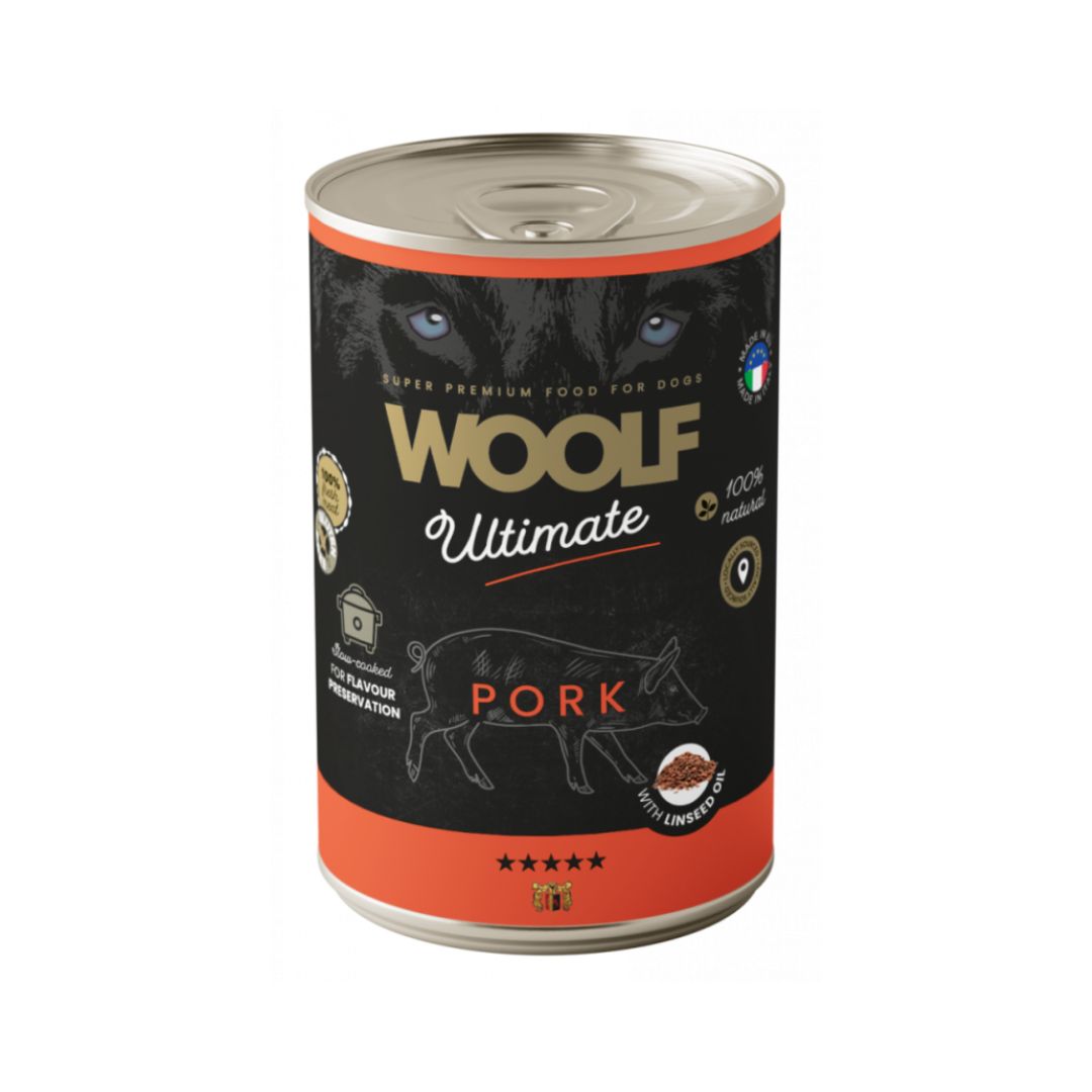 Woolf Ultimate Canned Dogfood - Sika & pellavaöljy, 400g