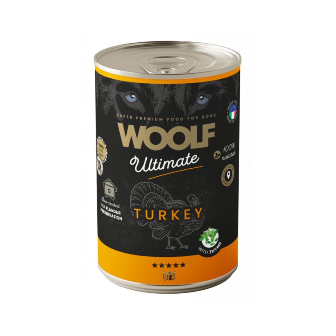 Woolf Ultimate Canned Dogfood - kalkkuna & timjami, 400g
