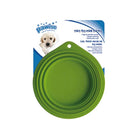 Vihreä kokoontaitettava koiran matkakuppi.